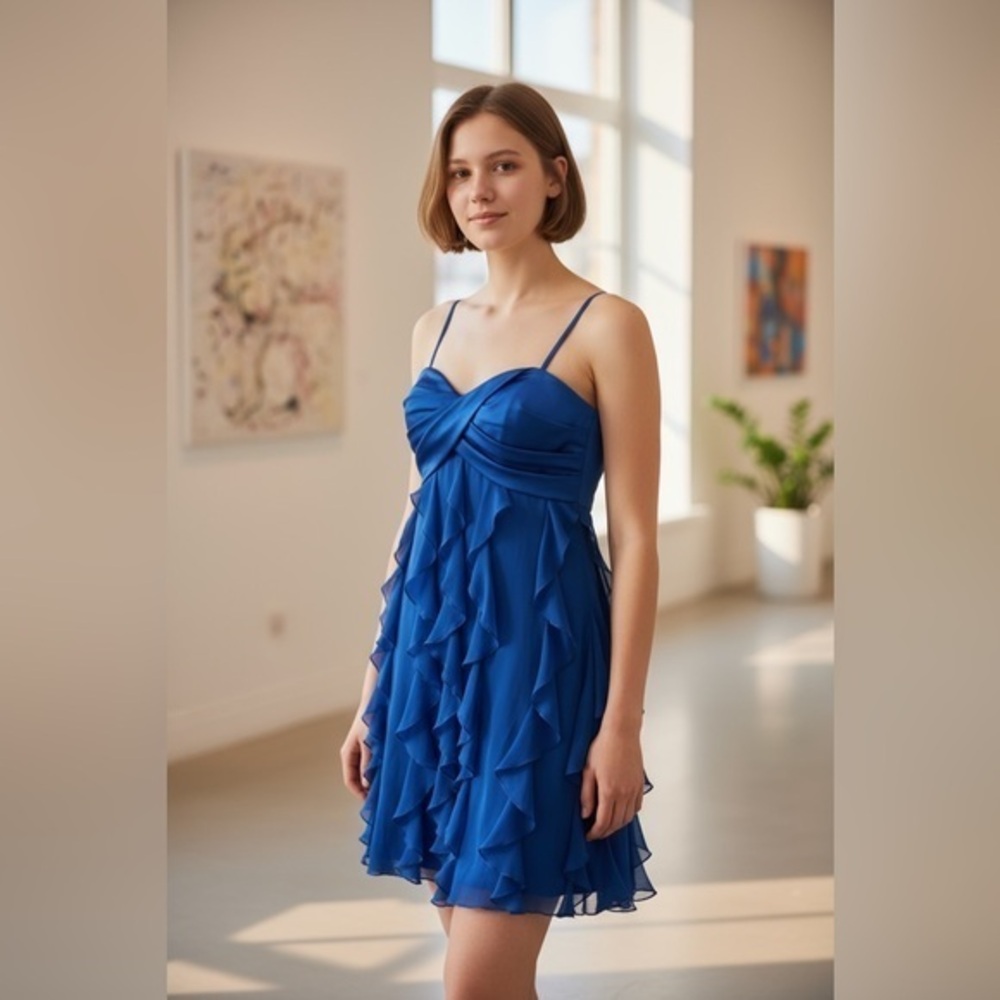 raffle blue strapless dress from Cache. Cocktail dress. Party dress.